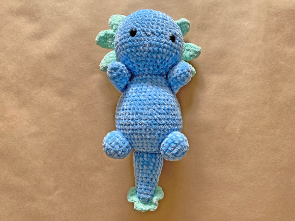 Crochet Axolotl, nursery toy, baby gift, blue and green, play animals, the hidden treehouse, handmade, waldorf toy, montessori toy, handcrafted