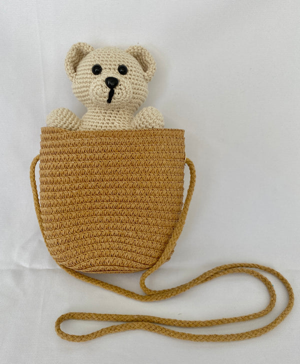 Crochet Pocket Teddy Bear + Straw Bag