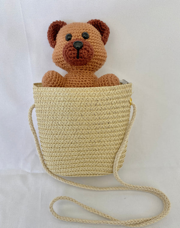 Crochet Pocket Teddy Bear + Straw Bag