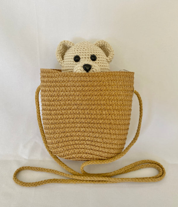 Crochet Pocket Teddy Bear + Straw Bag