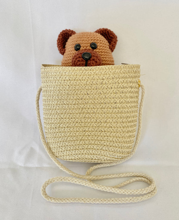 Crochet Pocket Teddy Bear + Straw Bag