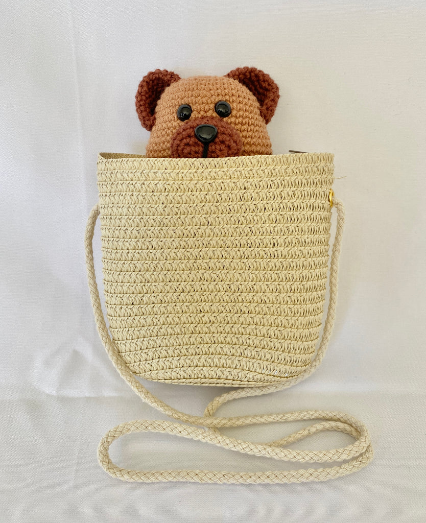 Crochet Pocket Teddy Bear + Straw Bag