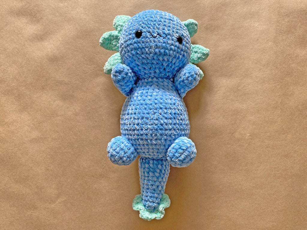 Crochet Axolotl, nursery toy, baby gift, blue and green, play animals, the hidden treehouse, handmade, waldorf toy, montessori toy, handcrafted