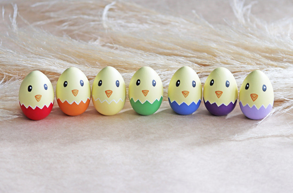 Wooden Rainbow Egg Chicks