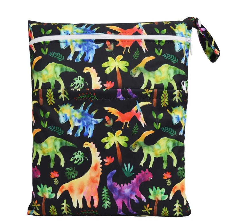 The Hidden Treehouse, Wet Bag, Dinosaur pattern, swimming bag, baby wet bag, nappy bag