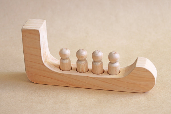 Wooden Toy, Wooden toy waka, Wood Waka, The Hidden Treehouse, Montessori wooden toy, waldorf wooden toy, Maori boat, Wooden peg dolls